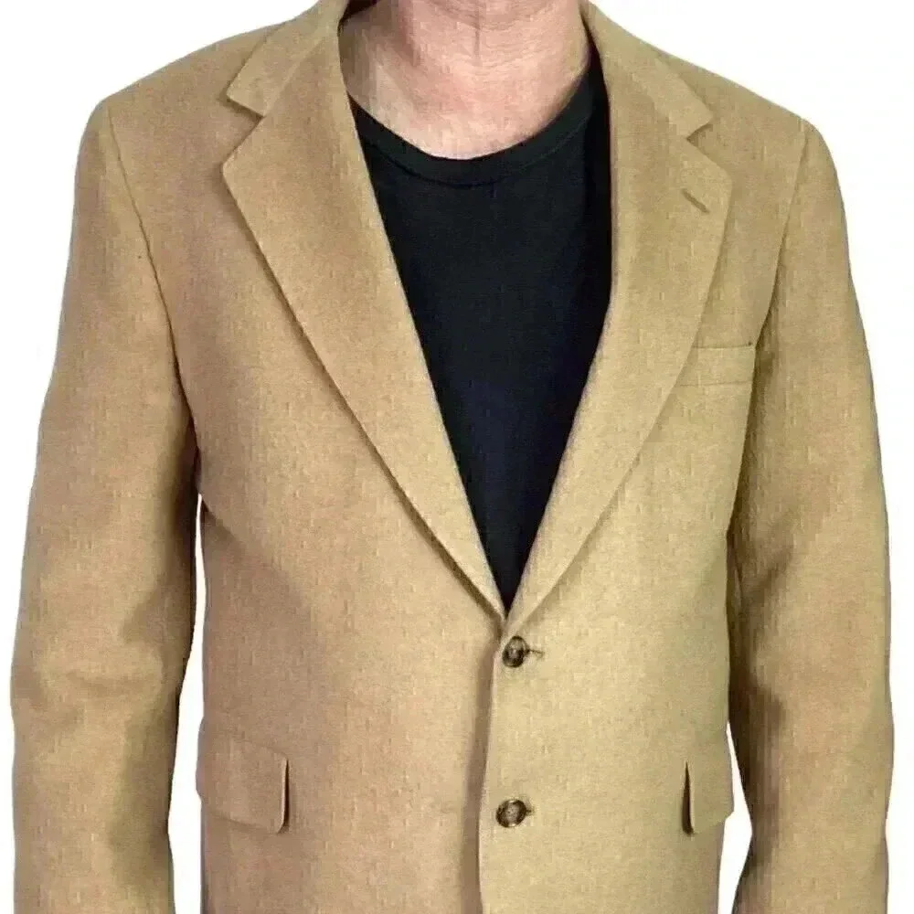 La Crosse Blazer Sport Coat Men 44L Long Beige Tan 2 Button Camel Hair Wool